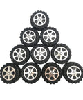 DIY Toy RC Car Boat Helicopter Wheel And Axle Kit, 50 Plastic Wheels with 42mm Diameter arranged in pyramid, Black and Silver