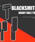 One Inch Blacksmith Anvil Hardy Hole Tools Set Five Piece Forging Kit graphic illustration on red and black background