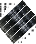 Badass Heavy Duty Black 304 Stainless Steel Continuous Piano Hinges Four Pack 12 Inch Long With Matte Rust Free Coating displayed with screws