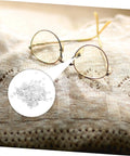 Rimless Glasses Washers And Metal Flat Gaskets Eyeglass Repair Kit 200 Pcs Fasteners displayed with round glasses on fabric