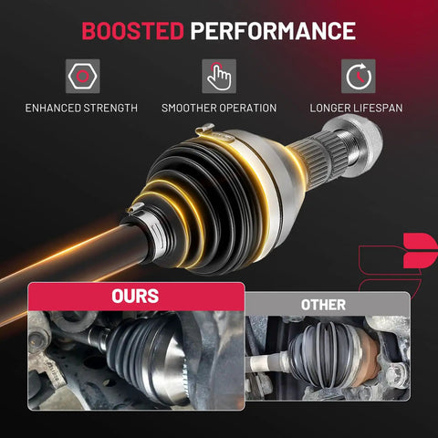 CV Axle Shaft Assembly Front Left And Right Replacement For Buick LaCrosse 2010 2016 Buick Regal 2011 2017 Cadillac XTS 2013 2019 Chevrolet Impala 2014 2020 Upgraded Drive Shaft For Smooth Quiet Ride boot and axle close-up