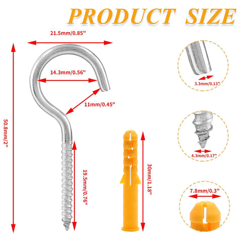 Built Like A Tank M4 X 50Mm Stainless Steel Screw Hooks measurement diagram with detailed dimensions and an orange wall plug.