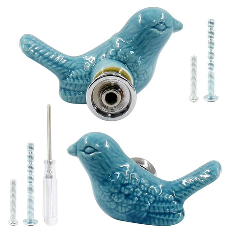 Upgrade Your Cabinetry With These Dope Blue Ceramic Bird Knobs And Pulls Comes With Mounting Hardware For A Quick DIY Home Refresh You Definitely Gonna Want To Add This Slick Vibe To Your Space - 2 blue ceramic bird knobs with screws included.