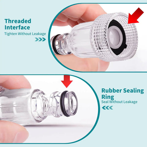 Close-up of Five Pack Pressure Washer Garden Hose Adapters With 3/4 Inch Quick Connect Inlet Filter showing threaded interface and sealing ring.
