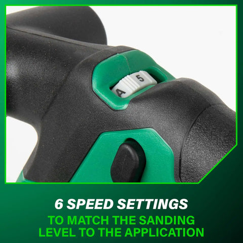 Close-up of speed settings dial on 36V Cordless Belt Sander With Brushless Motor Pro Grade 3 Inch By 21 Inch Sanding Belt Kit.