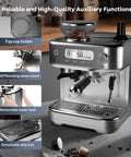 Killer Espresso Machine With Built In Grinder And LCD Display 15 Bar Professional Coffee Maker PID Temp Control Stainless Steel with steam wand.