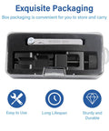 Go-To Universal Spark Plug Gap Tool With 32 Blade Steel Feeler Gauge in packaging, black and red, with tools for spark plugs.