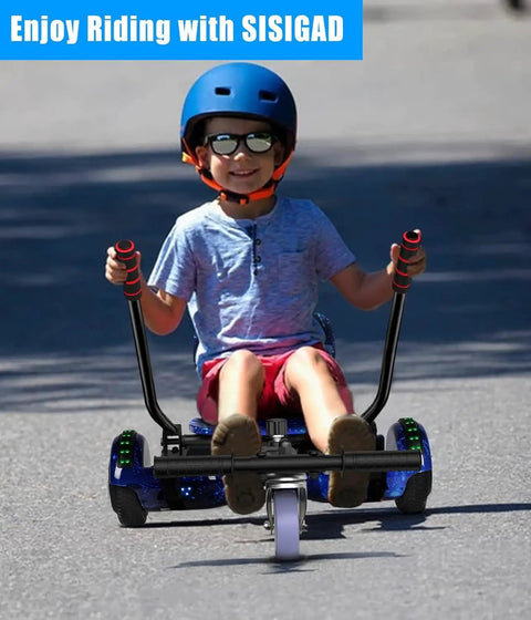 Child riding Seat Attachment For 6.5 Inch Self Balancing Scooters Go Kart With Bluetooth And LED Lights outdoors