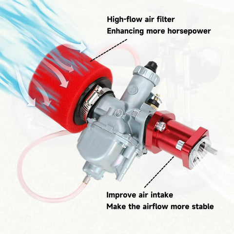 Beefed Up VM22 Carburetor Kit Upgrade For Predator 212 And 196cc 224cc Engines with high-flow air filter and red manifold