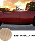 Vintage red convertible with beige fabric sample for 30 Piece Car Headliner Repair Kit With Roof Rivets And Installation Tool.