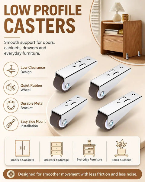 Heavy Duty Sliding Door Bottom Wheels With Thick Rubber Casters And Steel Core for low profile support and smooth glide.