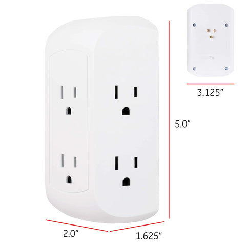 Six Outlet Surge Protector Wall Tap With Side Access And Spaced Outlets For Bulky Chargers 560 Joules UL Listed 3 Prong Power Strip Charging Station White