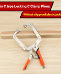 Super Tough Locking C Clamp Pliers Set Inch Duty Woodworking Face Tool With Rotating Pads For Welding And Pocket Hole Joinery Projects That Are 14 Inches Long clamping a wooden board