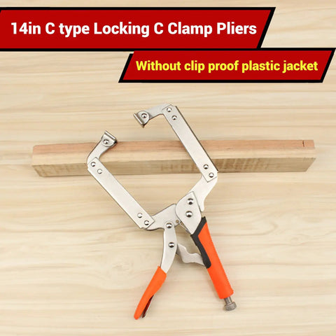 Super Tough Locking C Clamp Pliers Set Inch Duty Woodworking Face Tool With Rotating Pads For Welding And Pocket Hole Joinery Projects That Are 14 Inches Long clamping a wooden board