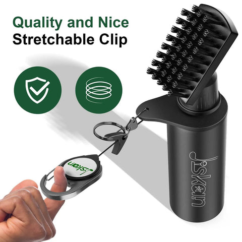 Must Have All In One Golf Club Brush Cleaner With Retainer Clip And Squeeze Water Bottle 7.5 Inch Reach Holds 4 Ounces