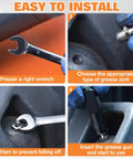Instructions for installing 70 Pcs Metric Hydraulic Grease Fittings Kit M6 M8 M10 Straight 45 Degree 90 Degree Angled Zerk Fittings