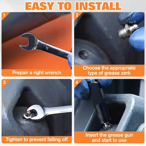 Instructions for installing 70 Pcs Metric Hydraulic Grease Fittings Kit M6 M8 M10 Straight 45 Degree 90 Degree Angled Zerk Fittings