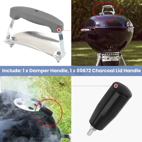 Damper And Charcoal Lid Handle Kit For Weber Kettle Grills And Smokers 18 Inch 22 Inch 26 Inch Lids 2015 To Present With 2 Hole Lids