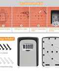 Installation of Wall Mounted Key Lock Box 4 Digit Combination Safe; includes screws and expansion plugs; front and back view shown