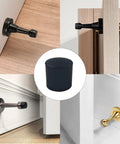 30 Pack 0.39 Inch Door Stop Bumper Caps Black Rubber Wall Protectors for Doors and Hinges shown installed on various door types