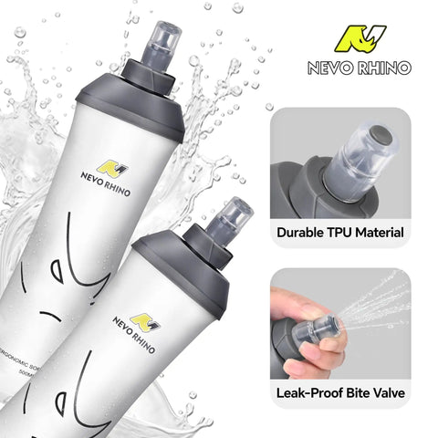 5L Hydration Running Vest With Dual 500ml Soft Flasks, Lightweight Nylon Pack, close-up of soft flask with leak-proof valve