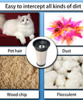 Visual showing 4 Pack HEPA Filters For Stick Vacuum Cleaner Models VSD1801 And VSD1001 capturing pet hair, dust, wood chips, flocculent.