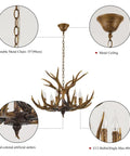 Six Light Rustic Antler Chandelier With Resin Deer Horns Brown Finish E12 Base Ideal For Living Room Bedroom And Dining Room