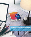 Set Of 2 Modern Nightstand Lamps With USB And AC Ports Great For Your Bedroom And Living Room Small Desk Lamps Ivory White Barrel Fabric Shade Silver Metal Base Linen Finish And Easy USB Charging For A Cozy Nighttime Vibe shown with devices charging.