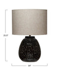 Stoneware table lamp with black base and white dots, 21.5 in tall for nightstands, cozy lighting accent for living room or bedroom.