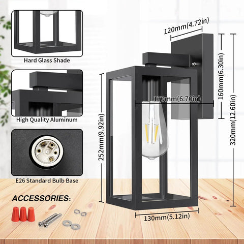 Rugged Outdoor Wall Light Sconce Waterproof Exterior Fixture In Black With Clear Glass Shade No Rust E26 Socket Wall Mount Lighting