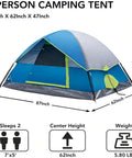 All In One Family Camping Tent With Rain Fly Waterproof And Windproof Dome Design Quick Setup In Minutes For The Fam And 2 4 6 8 People Ideal For Backyard Camping Hiking And Backpacking Adventures, blue and gray, 2-person size.