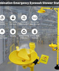 Dual Spray Emergency Eye Wash And Shower Station For Labs And Factories, Fixed Base Eyewash with chemical splash protection