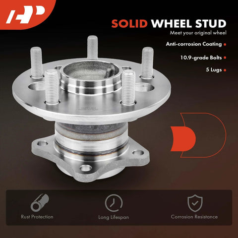 Front view of Rear Wheel Bearing And Hub Assembly For Toyota Camry 2002 2004 5 Lug Non ABS Direct Fit Replacement With High Load Capacity And Durable Wheel Hub Not Built In Japan