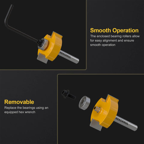 Pro Grade One Quarter Inch Shank Rabbet Router Bit Set With Six Bearings And One And Three Eighths Inch Cutting Diameter YG8 Carbide