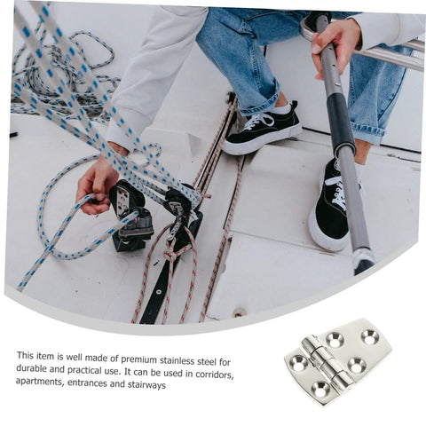 Sailor securing ropes on deck with Heavy Duty 316 Stainless Steel Mirror Polished Butt Hinges for RV Boat Doors and Cabinets.