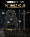 High Quality Premium Beefy Weld On Shock Mount Chassis Tabs Fits 1.5 Inch Round Tubes with 1/2" bolt hole dimensions.