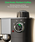 Compact Espresso Machine With Milk Frother For Home And Office, 3.5 Bar Cappuccino And Latte Maker close-up on control knob
