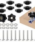 Ten Pack 1/4-20 T Track Knob Kit With 1-1/4 Inch T-Slot Bolts, Star Knobs And Washers For Woodworking Jigs And Fixtures, Easy DIY Setup