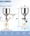 Diagram of Manual Paste and Liquid Bottle Filler 5-55ml Adjustable Stainless Steel Construction With 22lb Hopper