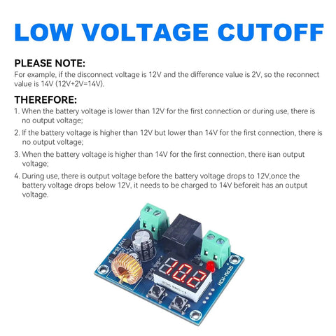 Straight Up Reliable Low Voltage Cutoff Relay Switch Automatic Battery Disconnect Protector Module For 12 To 36 Volt Lithium Lead Acid Solar Wind Kit Dual Pack with voltage display