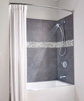 Bathroom with shower and curtain using Chrome Shower Curtain Ring Set Pack Of 12 With Smooth Rolling Ball Bearings For Easy Glide No Snag
