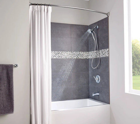 Bathroom with shower and curtain using Chrome Shower Curtain Ring Set Pack Of 12 With Smooth Rolling Ball Bearings For Easy Glide No Snag