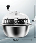 Solid Build Nineteen Inch Electric Leaf Bowl Trimmer with stainless steel blades and clear dome lid, measuring 19.25" x 18.50".