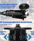 Ultra Lightweight Portable Mini Pneumatic Chamfering Machine With Handheld Air Deburring Tool showing adjustable chamfer disc and settings.