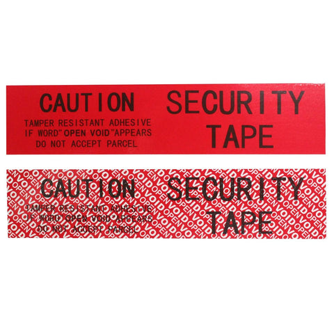 Front view: Tamper-evident security packing tape, red, 2 in x 55 yd, void/open pattern