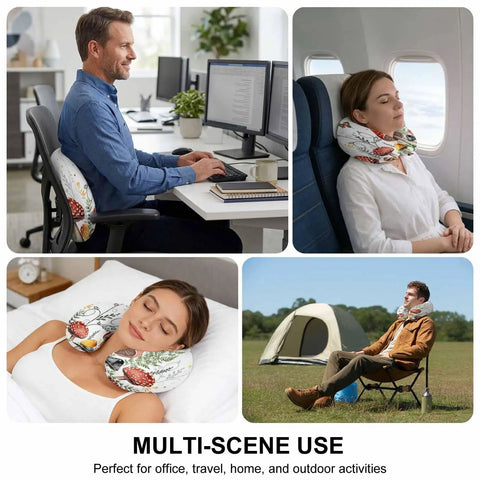 U Shaped Memory Foam Travel Pillow For Airplane And Car, Cozy Mushroom And Butterfly Plant Design used in various settings