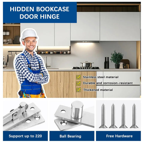 Pro Grade Beefy Heavy Duty Pivot Hinge For Wood Doors In 201 Stainless Steel Ultra Sleek Hidden Door Hardware With Invisible Mount Seamless Look Durable Construction For Modern Homes And High Traffic Rooms, hidden bookcase hinge