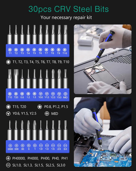 Premium 30 Piece Mini Precision Screwdriver Set With Magnetic Bits For Phone And Laptop Repair Torx Phillips Flat Drivers Plus Household Electronics Tools That Make Fixing Stuff A Total Breeze, 30pcs CRV steel bits