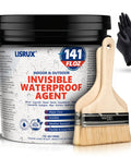 Legit Invisible Waterproof Sealant That Blocks Every Leak On Roofs Walls Windows And Showers With A Clear Water Base Shield 141 oz container with brush and gloves.
