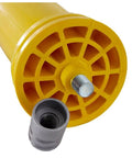 Close-up of base of Straight Up Heavy Duty Removable Safety Bollard With Three Reflective Stripes, featuring yellow TPU and ground sleeve.